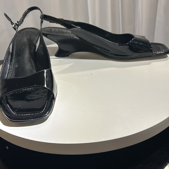 Franco Sarto Shoes - Franco Sarto Black Patent Leather Wedge Slingbacks